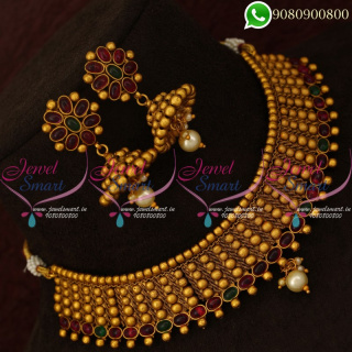 Choker Necklace Bridal Jewellery Beads Model Jhumka Earrings Online NL20768