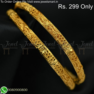 Classic Hollow Design Smooth Gold Plated Bangles Online B25109