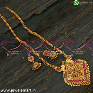 Classy Gajri Chain Red Gold Plated Dollar Chain Designs For Women Jhumkas PS24858