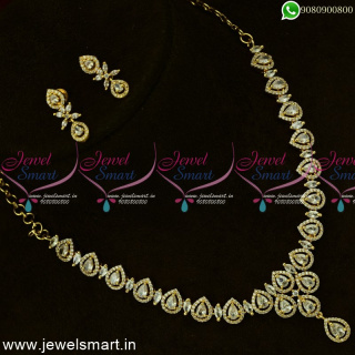 Dazzling Diamond Look Gold Plated Necklace South Screw Ear Studs Online NL24938