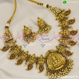 Designer Temple Bridal Jewellery Necklace Set Nagas Mango Pearl and Golden Beads NL24743