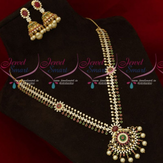 Diamond Finish Jewellery Set For Wedding CZ Designer Necklace With Jhumkas NL18594A