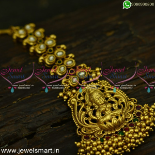 Divine Laxmi Pendant Kundan Maang Tikka Antique Gold Temple Jewellery T25041