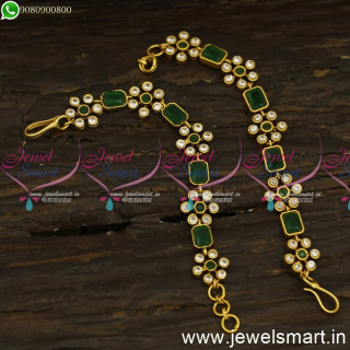 Ear Chains Mattal Floral Box Stone Colour AD Stones Antique Jewellery Online EC24581