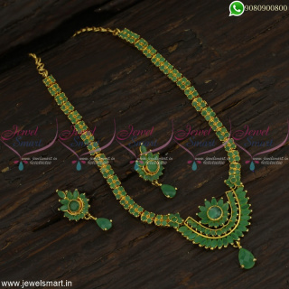 Emerald Green Stones Simple Gold Necklace Designs Jaipuri Jewellery Online 
