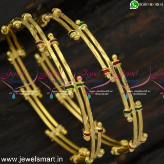 Excuisite Gold Bangles Design Latest Kambi Valayal Enamel Line Daily Wear B24869