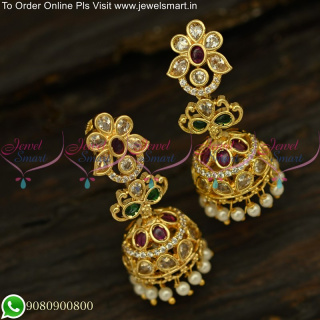 Eye-Catching Double Layer Long Jhumka Earrings Gold Covering Designs J25121