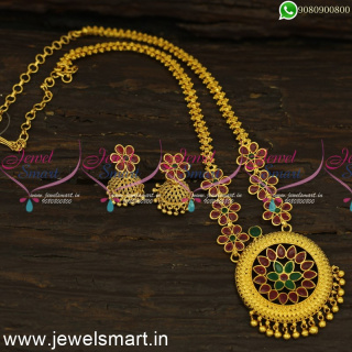 PS24381 Fancy Color One Gram Gold Dollar Chain Designs With Trendy Jhumkas Online 