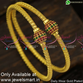 Fascinating Stone Ball Valayal Gold Kangan Design Fancy Jewellery For Daily Wear B24000