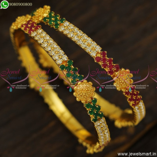 Floral Coin Gold Plated Indian Baby Bangles Designs Ruby Emerald White B23719