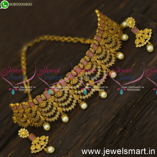 Garland Style Monalisa Stones Choker Necklace Set With Small Ear Studs Online NL24560
