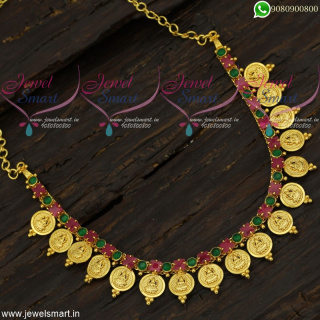 Gold Coin Necklace New Temple Jewellery Lakshmi God Engraved Collections NL19235