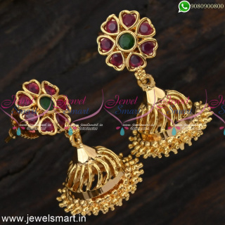 Gold Plated Jhumka Earrings Under Rs.250 Fancy Jimikki Kammal Push Type J24876