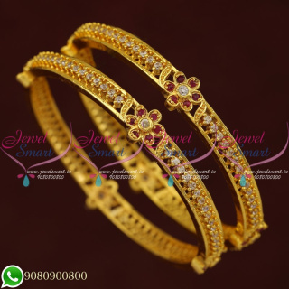 Gold Plated Bangles Ruby AD Stones Traditional Design Daily Wear Imitation B20778