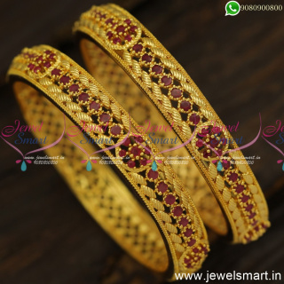 Gorgeous Ruby and Emerald Forming Gold Bangles Design Latest Jewellery Online B24801