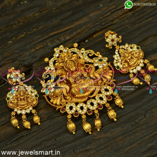 Graceful Laxmi God Temple Jewellery Traditional Pendant Earrings Gold Design PS25011