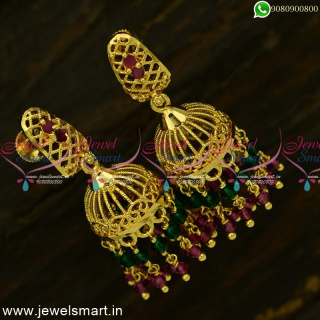 Incredible Latest Gold Jhumka Designs 2 Layer Crystal Latkans Handmade J24943