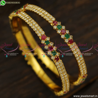 Indian Baby Bangles Designs Sparkling Ruby Emerald and White Stones B23718