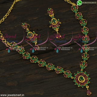 Jaipuri Style Gold Necklace Design Stone Colour Ruled Jewellery Models Online NL22347