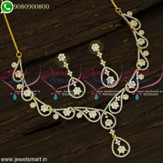 New Designs Diamond Finish Necklace Zircon White Stones Jewellery Set NL21273
