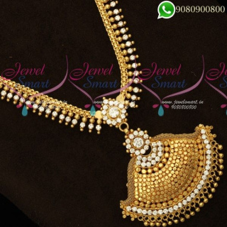 Kerala Style Arumbu Long Gold Necklace South Indian Haram Traditional Jewelry 