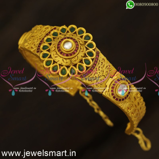 Kundan Stones Gold Bracelet Designs Watch Type Flexible Latest Jewellery B24231