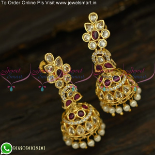 Kundan Style Layer Jhumka Earrings Long Size Gold Covering J25124