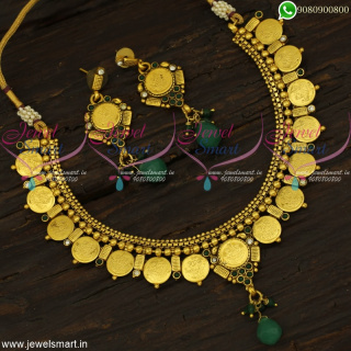 Low Price Temple Jewellery Antique Coin Necklace Traditional Kasumalai Online NL22344