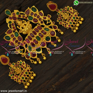 Magnificent Ruby Emerald Temple Jewellery Sophisticated Gold Pendant Sets Designs Online PS23968