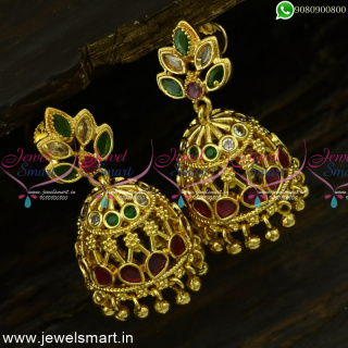 Marquise and Pear Shape Jhumka Earrings Gold Plated South Indian J25026
