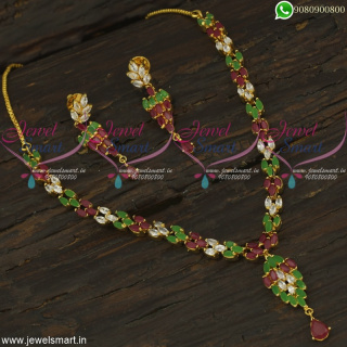 Marquise Colour Stone Dominated Gold Necklace Design Jaipuri Jewellery Online NL22350