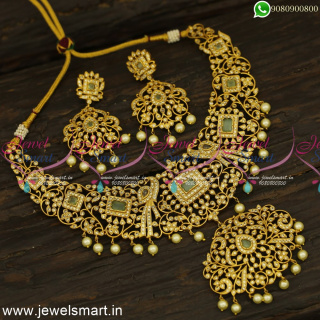 Monumental Antique Gold Necklace Design Uncut Finish Majestic Bridal Jewellery Set NL24814