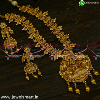 Nagas Peacock Chain Temple Pendant Antique Gold Necklace Set Designs Online NL24955