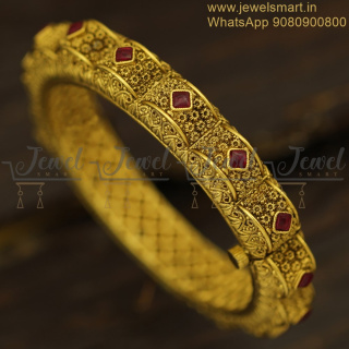 Neli Valayal Latest Floral Intricately Designed Gold Bangles Collections Online BJS6325