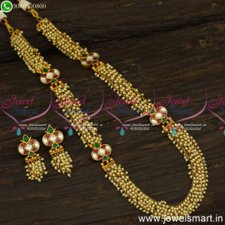 Pearl Long Gold Necklace Hand Setting Mugappu New Catalogue Jewellery Online NL24687