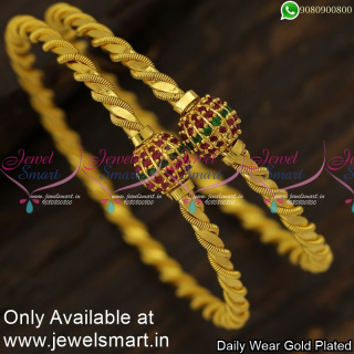 Pretty Round Kal Valayal Bangles For Girls Fancy Gold Covering Jewellery For Daily Wear B24005