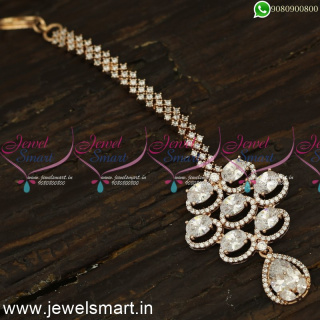 Rose Gold Maang Tikka For Brides Glowing Like LED Lights Diamond Finish Jewellery T24146