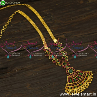 Simple Daily Wear Gold Necklace Design Ruby and Emerald Jewellery HNL19061