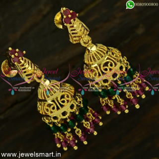South Indian Jimikki Kammal New Gold Jhumka Designs Crystal Beads J24946