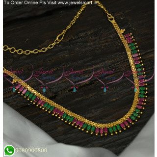 South Indian Kerala Style Gold Necklace Designs Marquise Stones NL25175