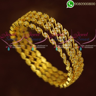 Stone Bangles Set Gold Plated 4 Pieces Party Wear New Designs B20875-White-2.10 Size or 67MM