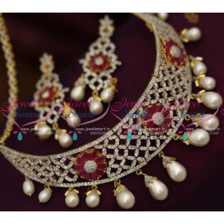 NL8538 CZ Ruby Stones Pearl Grand Choker Wedding Offer Price Dulhan Jewelry Online