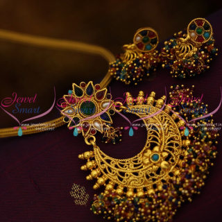 PS9004 Fancy Jalar Navratna Stones Colour Beads Danglers Chain Pendant Small Jhumka 