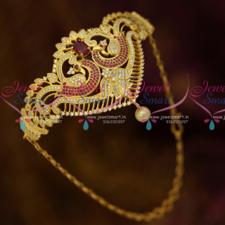 AR10566 AD Jewellery Belt Vanki Bajuband Latest Adjustable Ruby White Stones Gold Plated Ethnic Designs