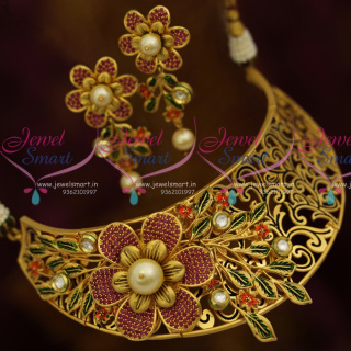 NL10568 Party Wear Jewellery  Beautiful Matte Finish Choker Ruby Kundan Hand Painting Exclusive Gold Finish Collections