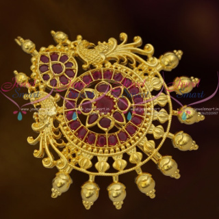 H10976 Matte Gold Ruby Semi Precious Traditional Design Gold Plated Choti Single Piece 