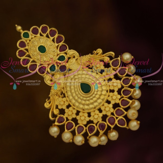 H10986 Ruby Emerald Stones Big Size Matte Gold Plated Jada Billa Accessory Bridal Collections