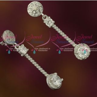 ER12129 Silver 92.5 Jewellery CZ Sparkling Stones Thin Long Round Drops Design Shop Online