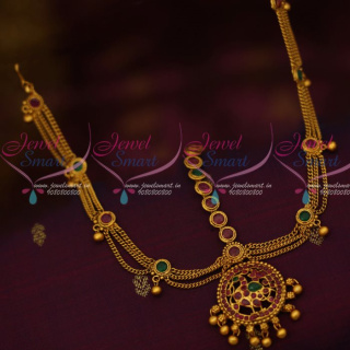 T12749RG Simple Chain Drops Design Kemp Damini Mathapatti Latest Traditional Jewellery Designs Online