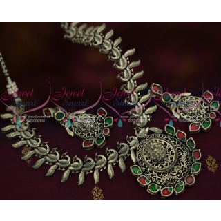 NL12818 Antique Silver Plated Peacock Short Necklace Latest Trendy Jewellery Collections Online